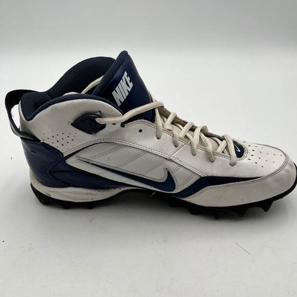 Nike Land Shark Mid Football Cleats Mens Size 12 White Navy Blue 318728-141 - Picture 9 of 13